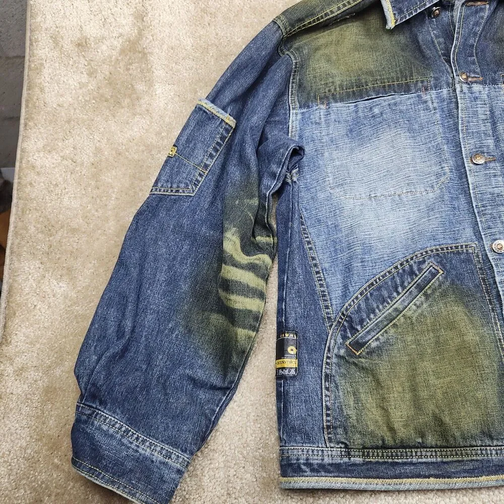 Akademiks Jean Jacket Mens Medium Blue Denim Button Up Long Sleeve Y2K Hiphop